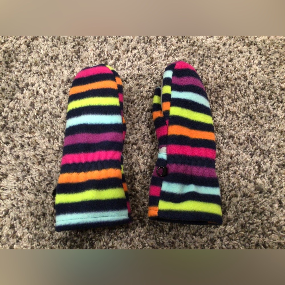 Rainbow striped mittens from Lands’ End!